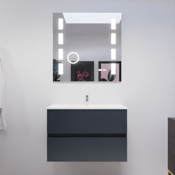 Meuble salle de bain 80 cm ROSALY avec plan vasque en céramique et miroir Excellence - Gris anthracite