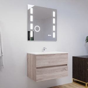 Meuble salle de bain 80 cm ROSALY avec plan vasque en céramique et miroir Excellence  - Cambrian Oak Chêne