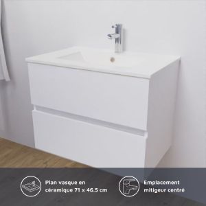 Meuble ROSALY 70 cm avec plan vasque en céramique - Blanc brillant