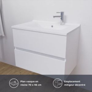 Meuble ROSALY 70 cm avec plan vasque en résine - Blanc brillant