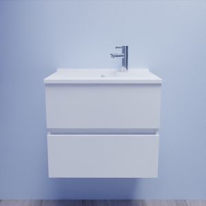 Meuble salle de bain suspendu 60 cm ROSALY Meuble salle de bain suspendu ROSALY 60 cm avec plan vasque en résine  - Blanc brillant