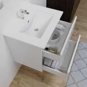 Meuble salle de bain 60 cm ROSALY blanc brillant avec plan vasque en céramique 