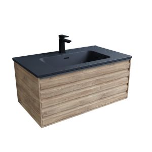 Meuble salle de bain HORIZON 80 cm - Chêne doré et plan vasque noir