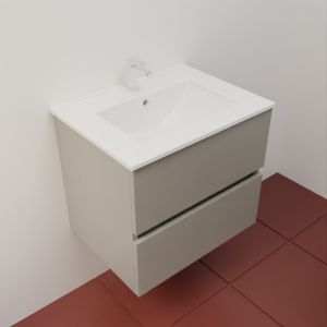 Meuble salle de bain suspendu tout inox 60 cm avec plan vasque céramique ROSINOX - Gris céramique