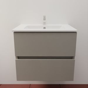 Meuble salle de bain suspendu tout inox 60 cm avec plan vasque céramique ROSINOX - Gris