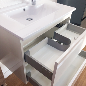 Meuble ROSALY 70 cm avec plan vasque et miroir - blanc brillant