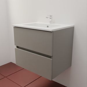 Meuble salle de bain suspendu tout inox 60 cm avec plan vasque céramique ROSINOX - Gris