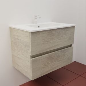 Meuble salle de bain suspendu tout inox 70 cm ROSINOX avec plan vasque céramique ROSINOX - Chêne