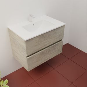 Meuble salle de bain suspendu tout inox 70 cm ROSINOX avec plan vasque céramique ROSINOX - Chêne