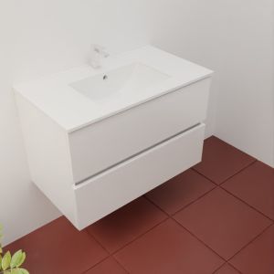 Meuble salle de bain suspendu tout inox 80 cm ROSINOX avec plan vasque céramique ROSINOX - Blanc