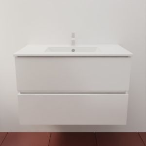 Meuble salle de bain suspendu tout inox 80 cm ROSINOX avec plan vasque céramique ROSINOX - Blanc