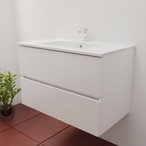 Meuble salle de bain suspendu tout inox 80 cm ROSINOX avec plan vasque céramique ROSINOX - Blanc
