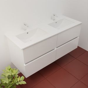 Meuble salle de bain suspendu 120 cm ROSINOX avec plan double vasque céramique - Blanc