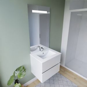 Meuble salle de bain inox ROSINOX 60 cm blanc avec plan vasque céramique + miroir Elégance ht105