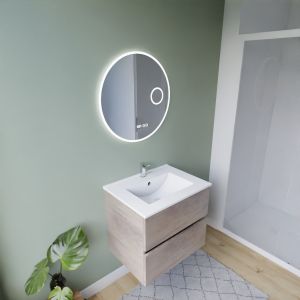 Meuble ROSINOX chêne 60 cm avec plan vasque céramique et miroir LED Rondinara 