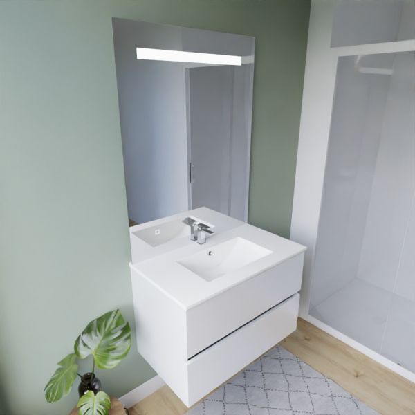 Meuble salle de bain inox ROSINOX 80 cm blanc avec plan vasque céramique + miroir Elégance ht105