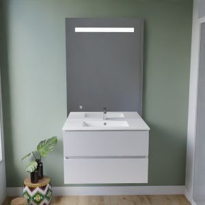 Meuble salle de bain inox ROSINOX 80 cm blanc avec plan vasque céramique + miroir Elégance ht105