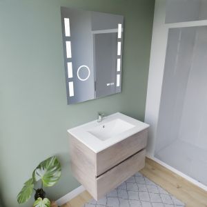 Meuble salle de bain inox ROSINOX 70 cm chêne avec plan vasque céramique + miroir Excellence