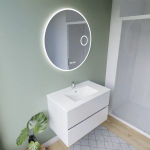 Meuble ROSINOX blanc 80 cm avec plan vasque céramique et miroir LED Rondinara 