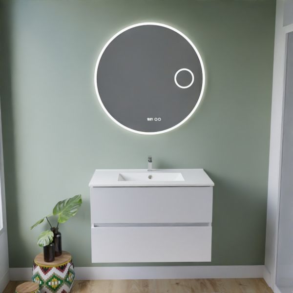 Meuble ROSINOX blanc 80 cm avec plan vasque céramique et miroir LED Rondinara 