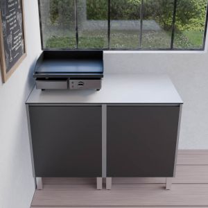 Cuisine d'extérieur en inox, meuble pour plancha 120 cm avec plan de travail KX01 