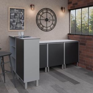 Cuisine d'extérieur en inox haut de gamme avec plan de travail 180 cm, emplacement plancha et bar comptoir KX04