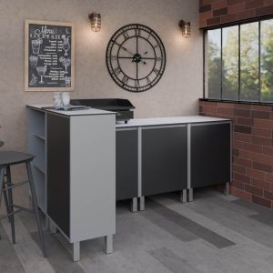 Cuisine d'extérieur en inox haut de gamme avec plan de travail 180 cm, emplacement plancha et bar comptoir KX04