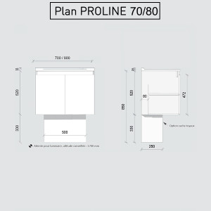 Meuble salle de bain 70 cm avec plan simple vasque PROLINE plan