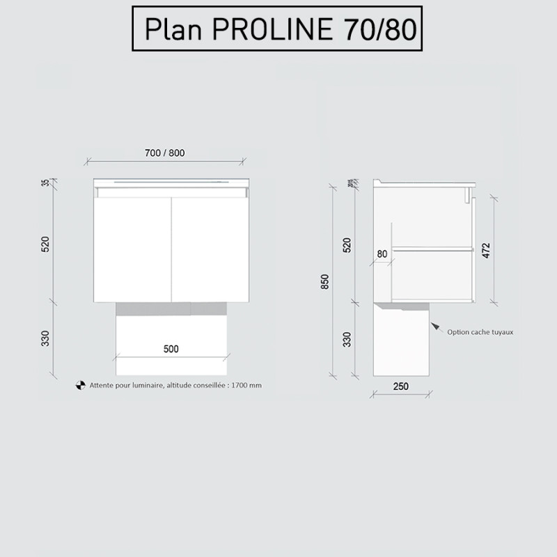 Meuble simple vasque PROLINE 80 cm - plan