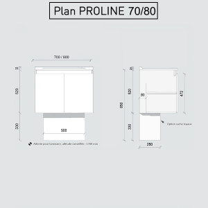 Caisson simple vasque PROLINE 80 - plan