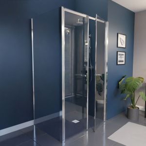 Paroi de douche PMR en angle double portes pivotantes PACIFIC 120 cm x 90 cm