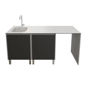 Cuisine d'extérieur en inox haut de gamme 180 cm avec évier, plan de travail et emplacement frigo KX14