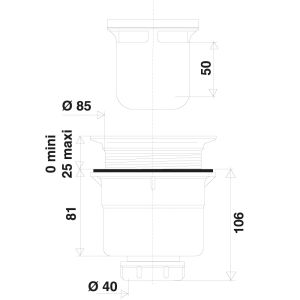 Bonde de douche verticale sans capot pour receveur avec grille - Ø 90mm