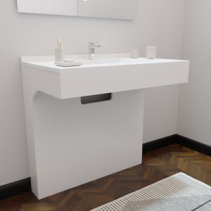 Meuble vasque PMR EPURE 90 cm avec miroir led Eleg Plus et caisson roulant - Blanc brillant