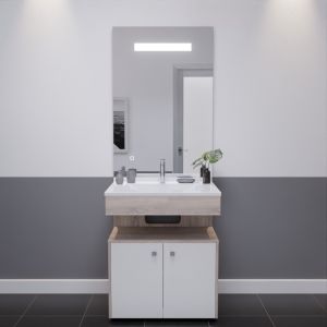 Meuble vasque ALTEA 70 cm, miroir led Elégance ht105 et Mobiroul 90 cm - Cambrian oak