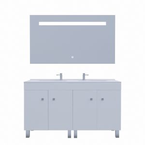 Meuble ECOLINE 140 cm avec plan vasque résine et miroir Elégance ht80- Blanc brillant
