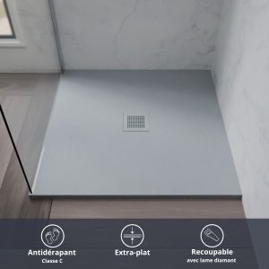 Receveur de douche 80x80 cm extra plat - DIAMANT - coloris gris ciment