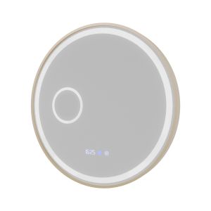 Miroir lumineux rond contour doré ORANA 60 cm - antibuée, horloge et loupe