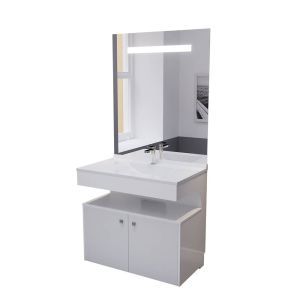Meuble vasque PMR EPURE 90 cm avec miroir led Eleg Plus et caisson roulant - Blanc brillant