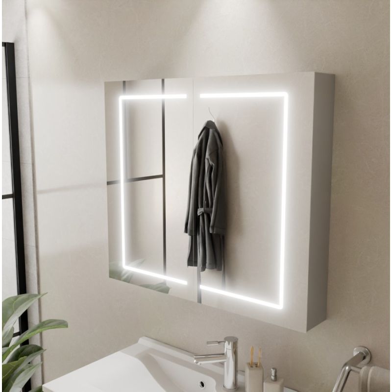 Sikaic Armoire De Miroir De Salle De Bain Blanc 80 × 60 Cm