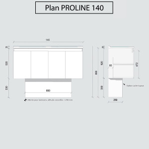 Meuble double vasque 140 cm PROLINE plan
