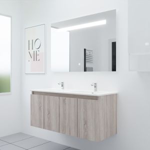 Meuble salle de bain suspendu 120 cm avec porte pivotante avec plan vasque en céramique PROLINE et miroir Elégance ht80 - Cambri