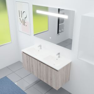 Meuble salle de bain suspendu 120 cm avec porte pivotante avec plan vasque en céramique PROLINE et miroir Elégance ht80 - Cambri