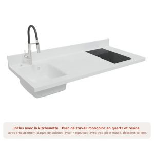 Kitchenette K17 avec plan 140 cm monobloc évier intégré à gauche - coloris blanc
