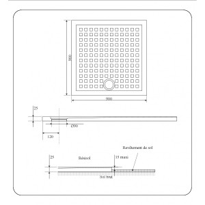 Receveur de douche blanc ultraplat 2.5cm  RESISOL - 90x90cm