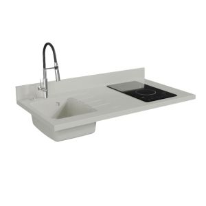 Plan de travail monobloc PlaniQuartz avec évier - 120 cm Plan de travail monobloc avec évier intégré PlaniQuartz 120 cm - Evier à gauche coloris Snova - Plaque de cuisson Vitrocéramique