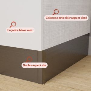 Zoom sur les coloris des meubles blanc mat de la Kitchenette K02L-PT