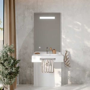 Meuble LEA 70 cm avec plan vasque en résine, miroir LED élégance - blanc brillant