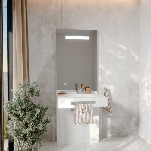 Meuble LEA 70 cm avec plan vasque en résine, miroir LED élégance - blanc brillant