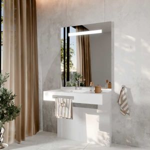 Meuble LEA 90 cm avec plan vasque déportée à gauche et miroir LED Elégance ht105
